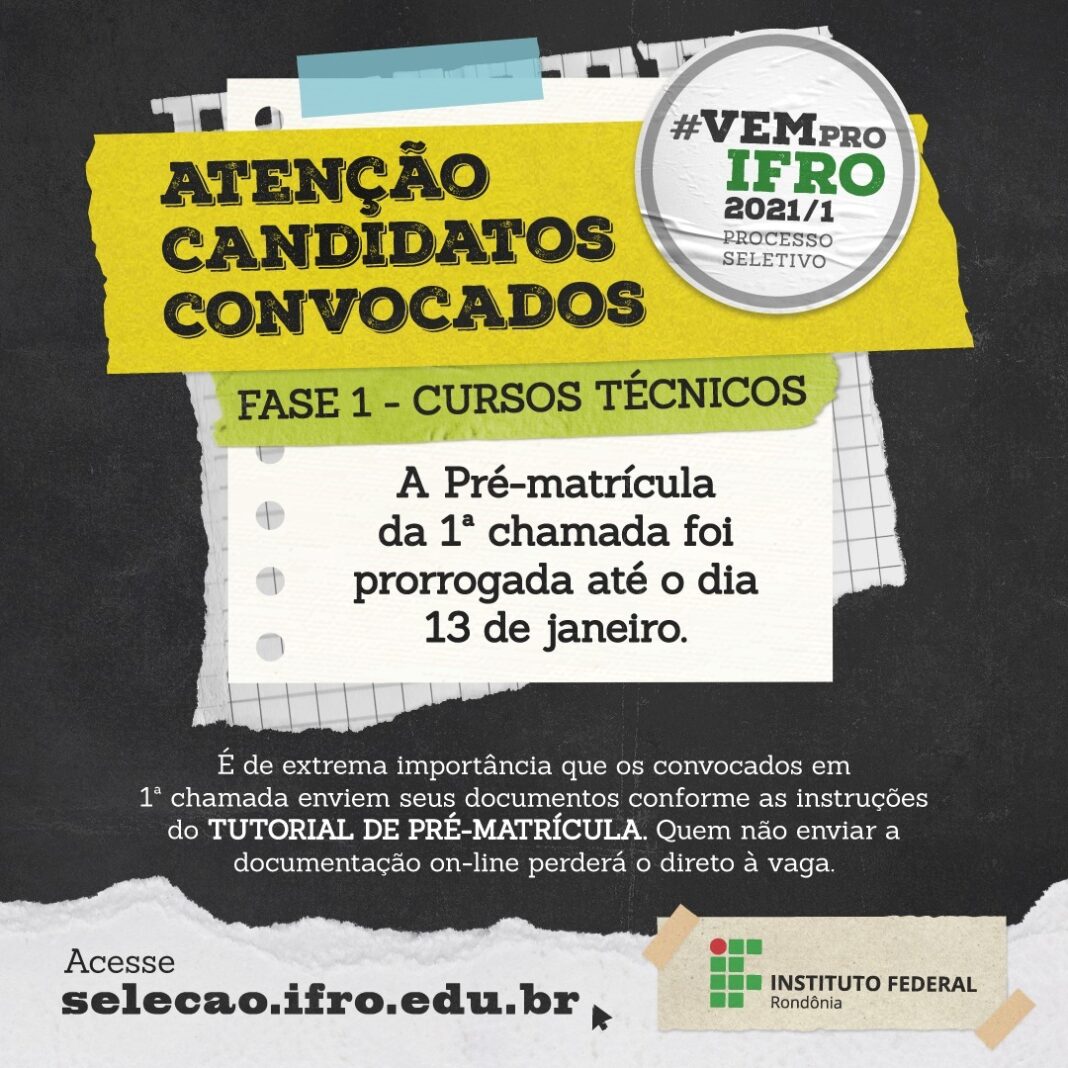 Processo Seletivo: Pré-matrícula da 1ª Chamada prorrogada até 13 de janeiro