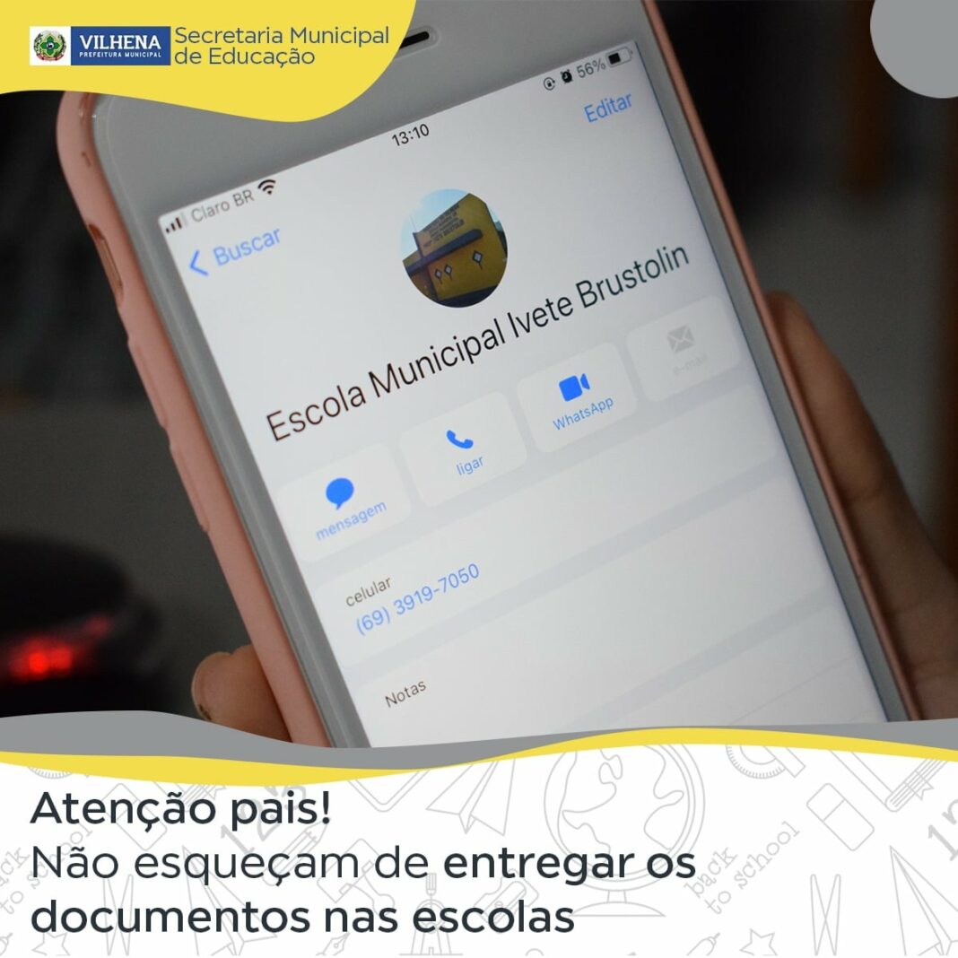 Vilhena: documentos devem ser entregues nas escolas municipais para efetivação de matrícula