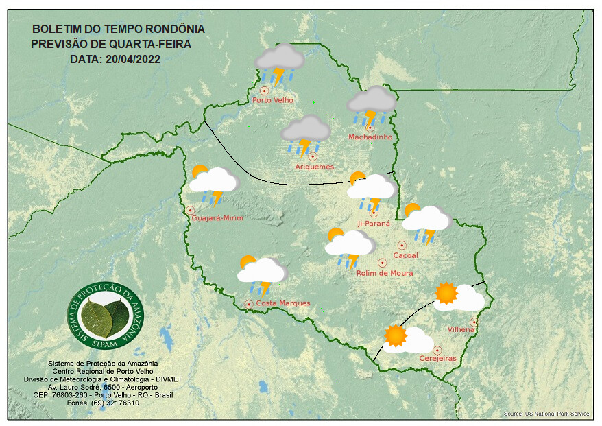 Rondônia tem sol forte no sul do estado e chuva na capital, nesta quarta-feira