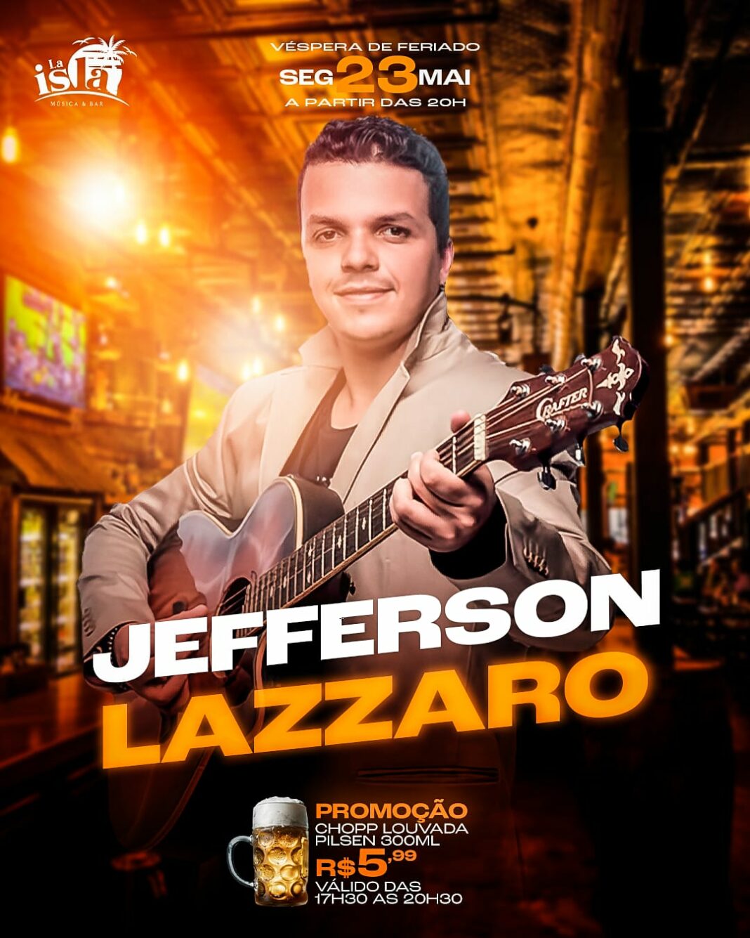 Na véspera de feriado, Jefferson Lázaro é atração no La Isla em Vilhena