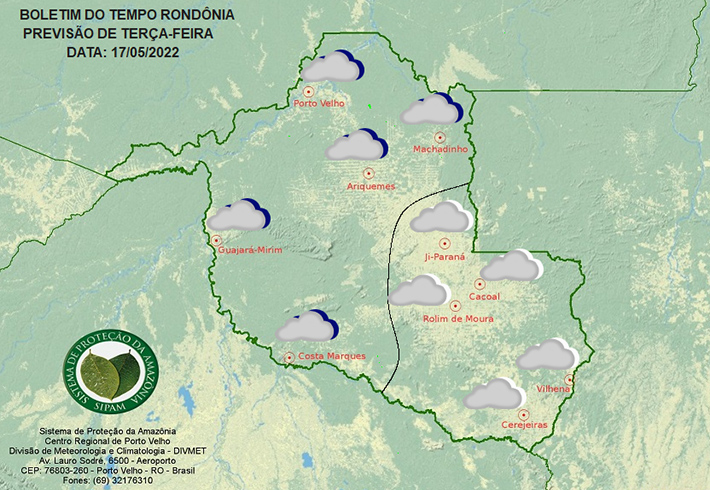 Segundo Sipam, terça-feira será fria em todo o estado
