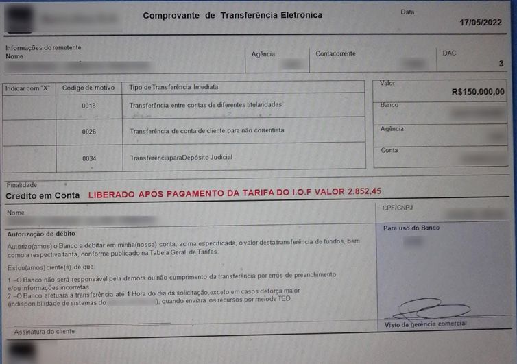 Boleto usado no golpe condiciona transferência de empréstimo a pagamento adiantado de IOF por Pix