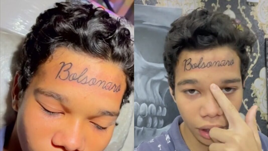 Fã do presidente, jovem tatua ‘Bolsonaro’ na testa