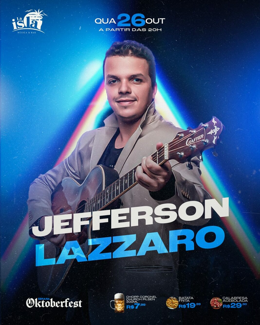 Jefferson Lazaro se apresenta na La Isla nesta quarta-feira