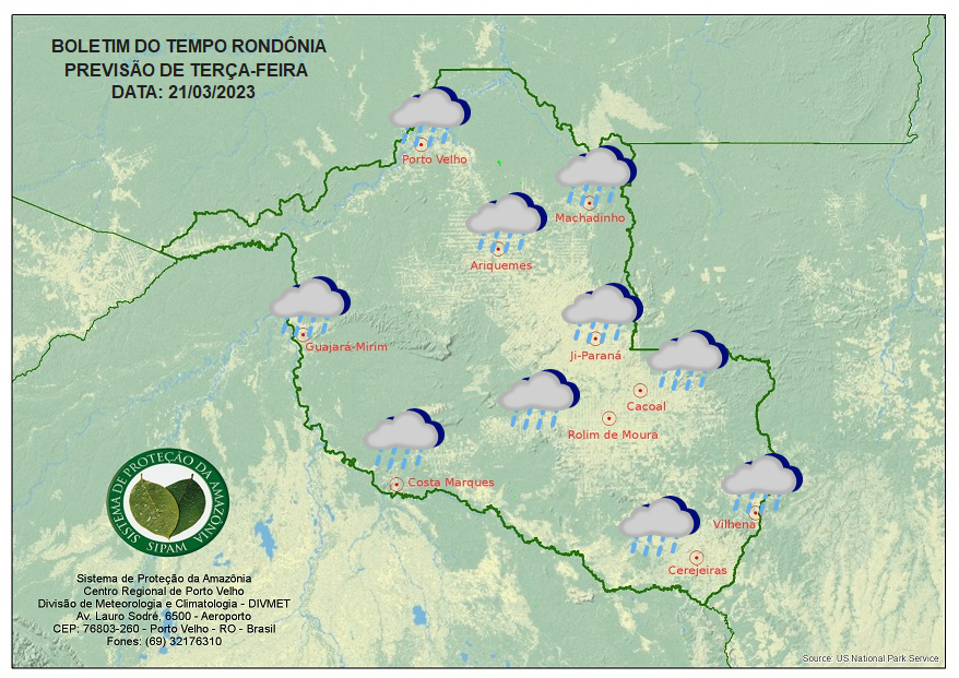 Terça-feira terá pouco sol e com condições de chuva forte em todo o estado