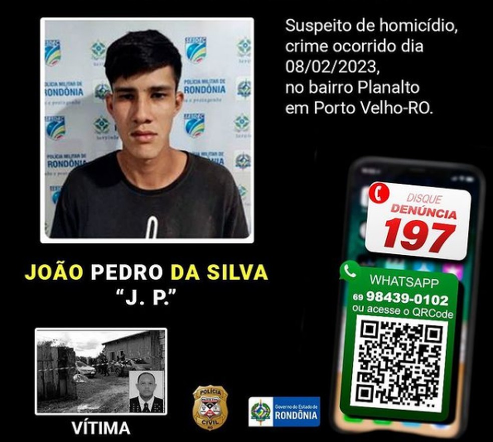 PC-RO pede ajuda para localizar e prender suspeito da ação criminosa em Porto Velho — Foto: PC-RO/Divulgação