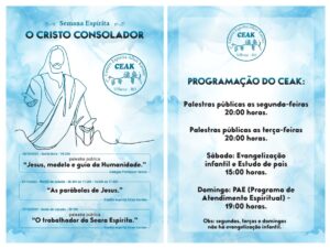 Semana Espírita "O Cristo Consolador" que ocorrerá nos dias 6 e 7 de outubro em Vilhena, RO.