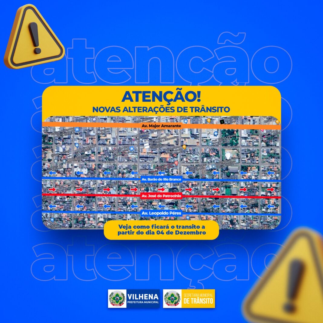 Semtran divulga novas áreas de alteração de vias no trânsito em Vilhena