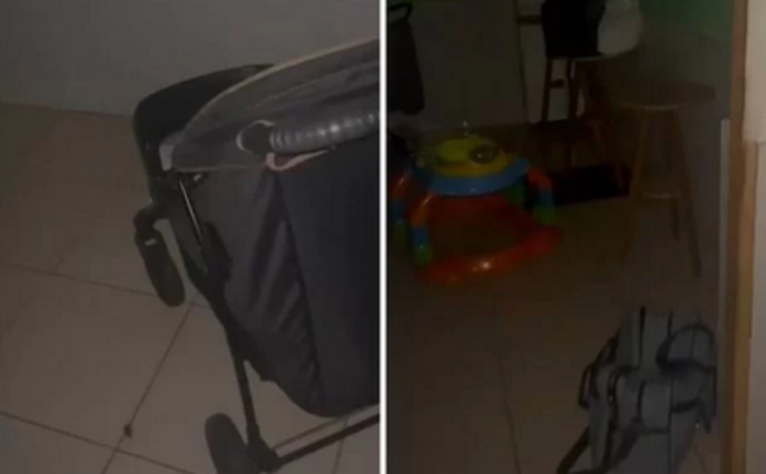 O bebê foi encontrado no carrinho, em uma sala com as luzes apagadas