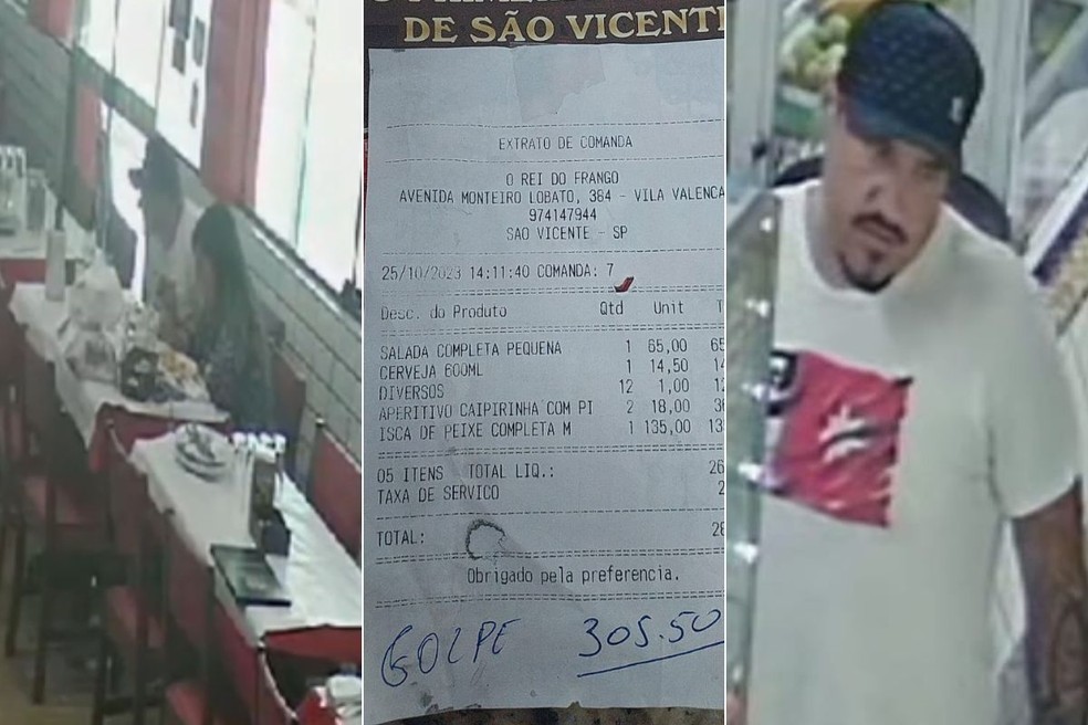 Casal consumiu no restaurante e fugiu sem pagar em São Vicente — Foto: Reprodução