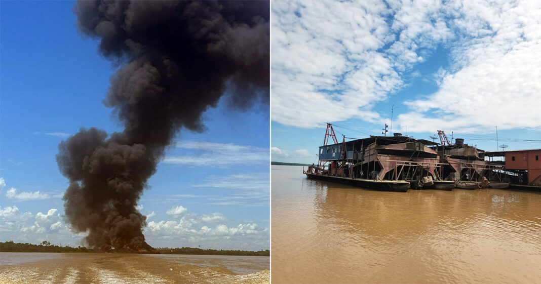 Polícia Federal destrói seis dragas por garimpo ilegal no Madeira