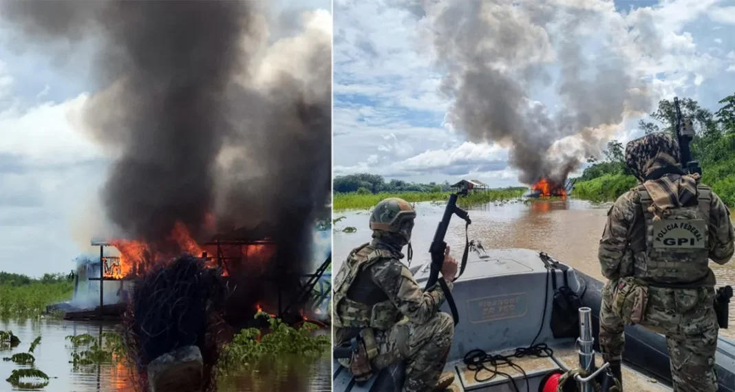 Mais 10 dragas que extraiam ouro ilegalmente do Madeira são destruídas pela PF e Ibama