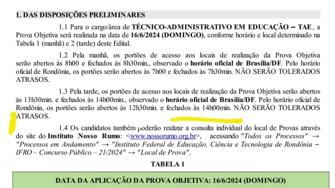 Possível erro no horário de fechamento dos portões no concurso do IFRO teria prejudicado candidatos