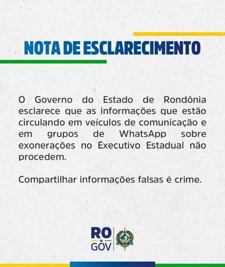 Governo de Rondônia desmente boatos sobre exonerações e alerta para crime de fake news
