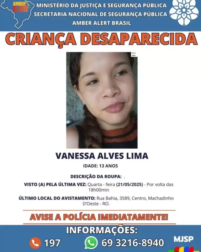 Menina de 13 anos desaparece em Rondônia e família pede ajuda para localizá-la