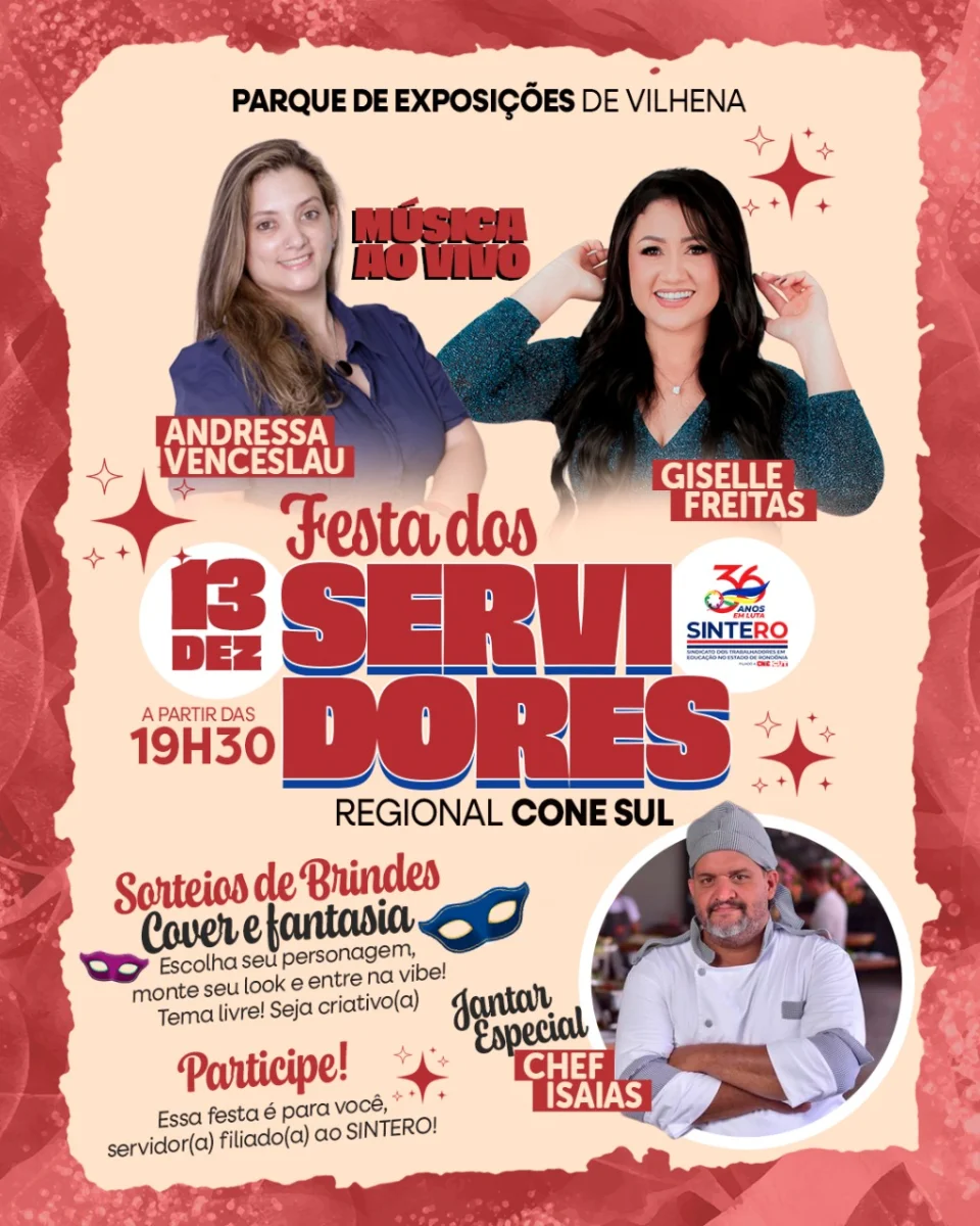 Sintero anuncia Festa dos Servidores com música ao vivo, buffet especial e sorteios em Vilhena