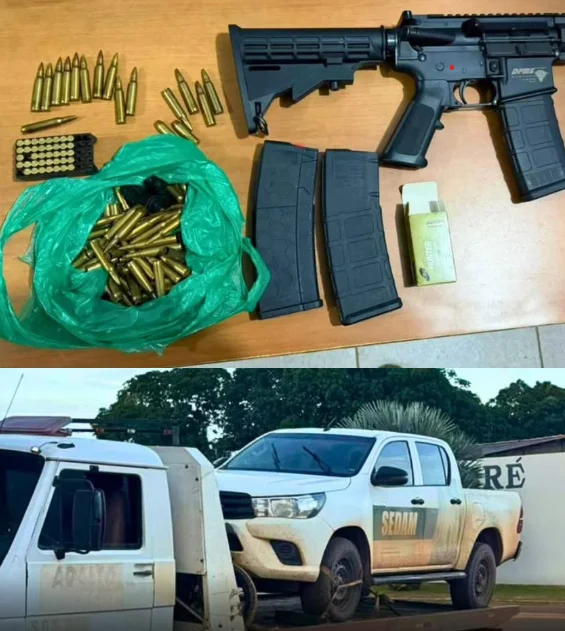 Polícia de RO recupera caminhonetes da Sedam e apreende fuzil