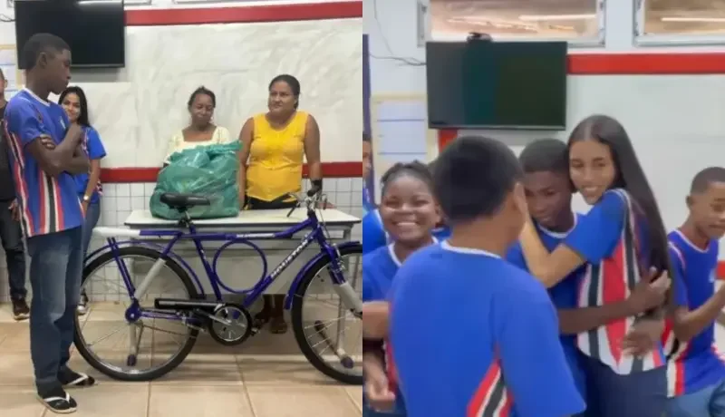 Professora e alunos dão bicicleta a estudante que ia a pé para a escola
