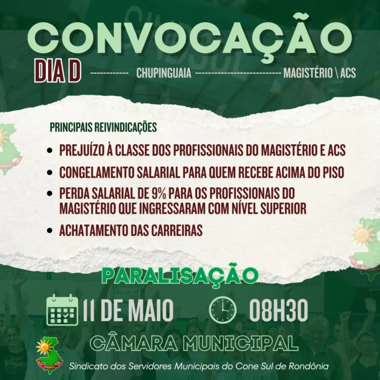 Servidores realizam ato contra projeto da prefeitura em Chupinguaia