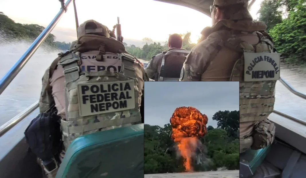Forças federais destroem 29 dragas e motores no rio Madeira