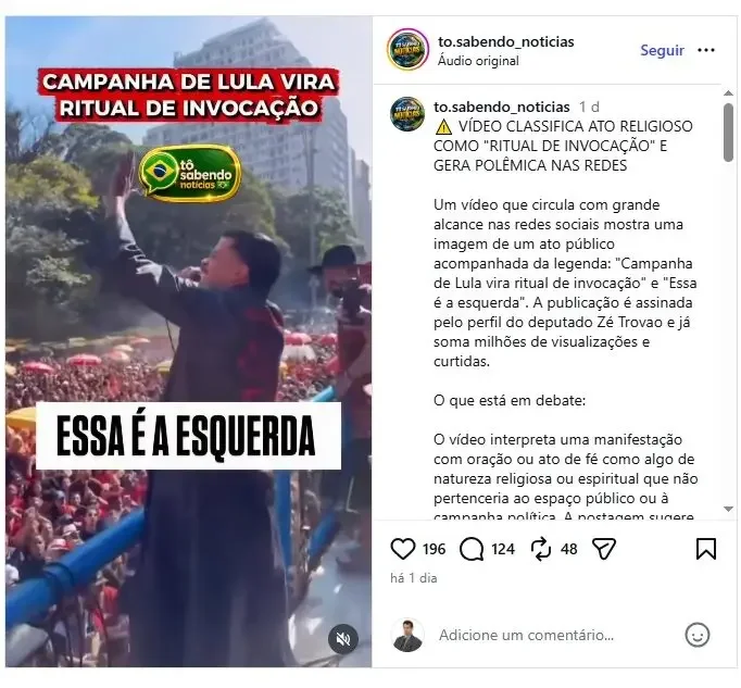 Vídeo Marcha para Exu vira fake news contra ato pró-Lula