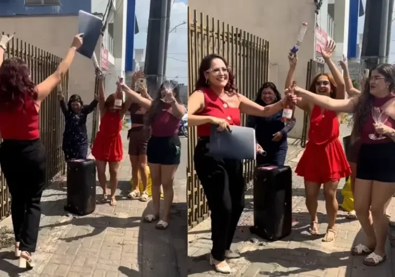 Enfermeira comemora divórcio com espumante e confetes